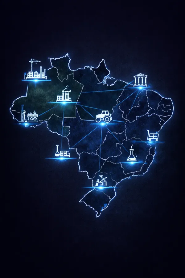 Mapa do Brasil com setores industriais